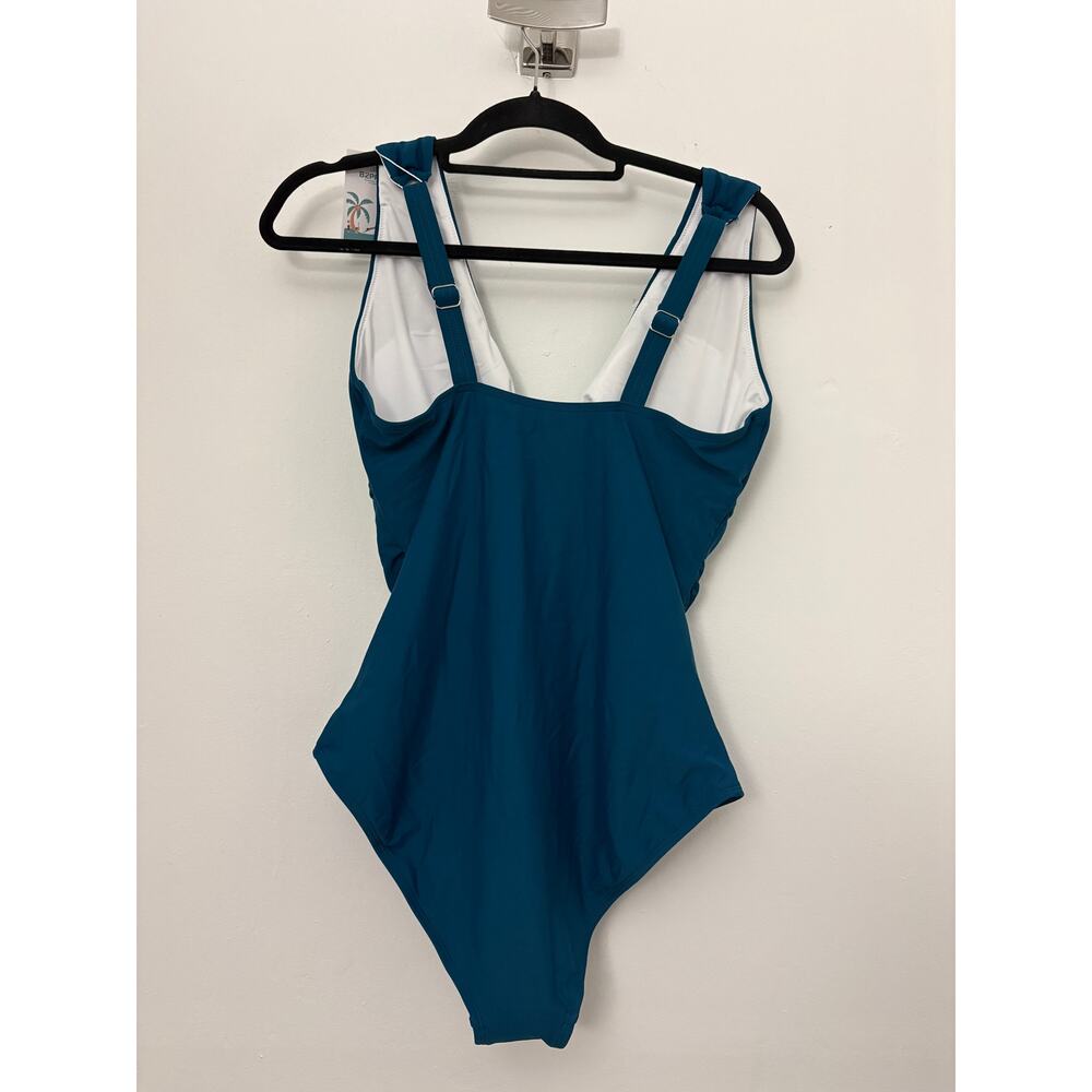 B2PRITY Teal Blue Ruched L One Piece Swimsuit NWT - Picture 2 of 3